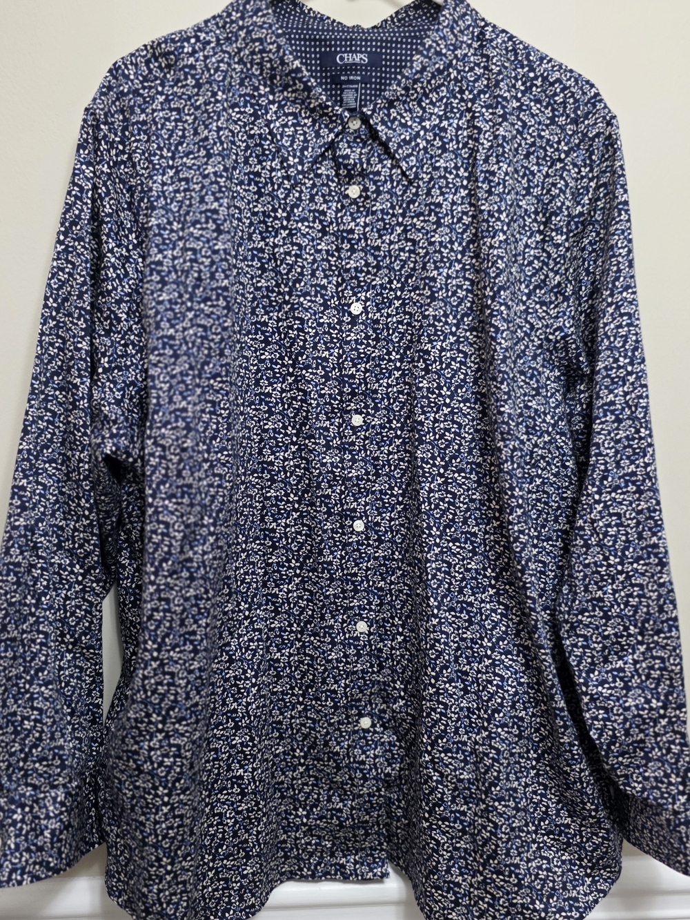 Chaps Men's Navy Blue Micro Floral Button-Up Shirt Size 2XL No Iron